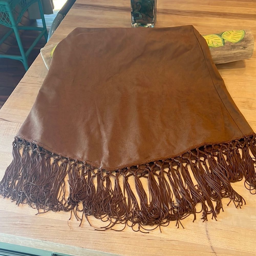 Boho faux suede fringe skirt